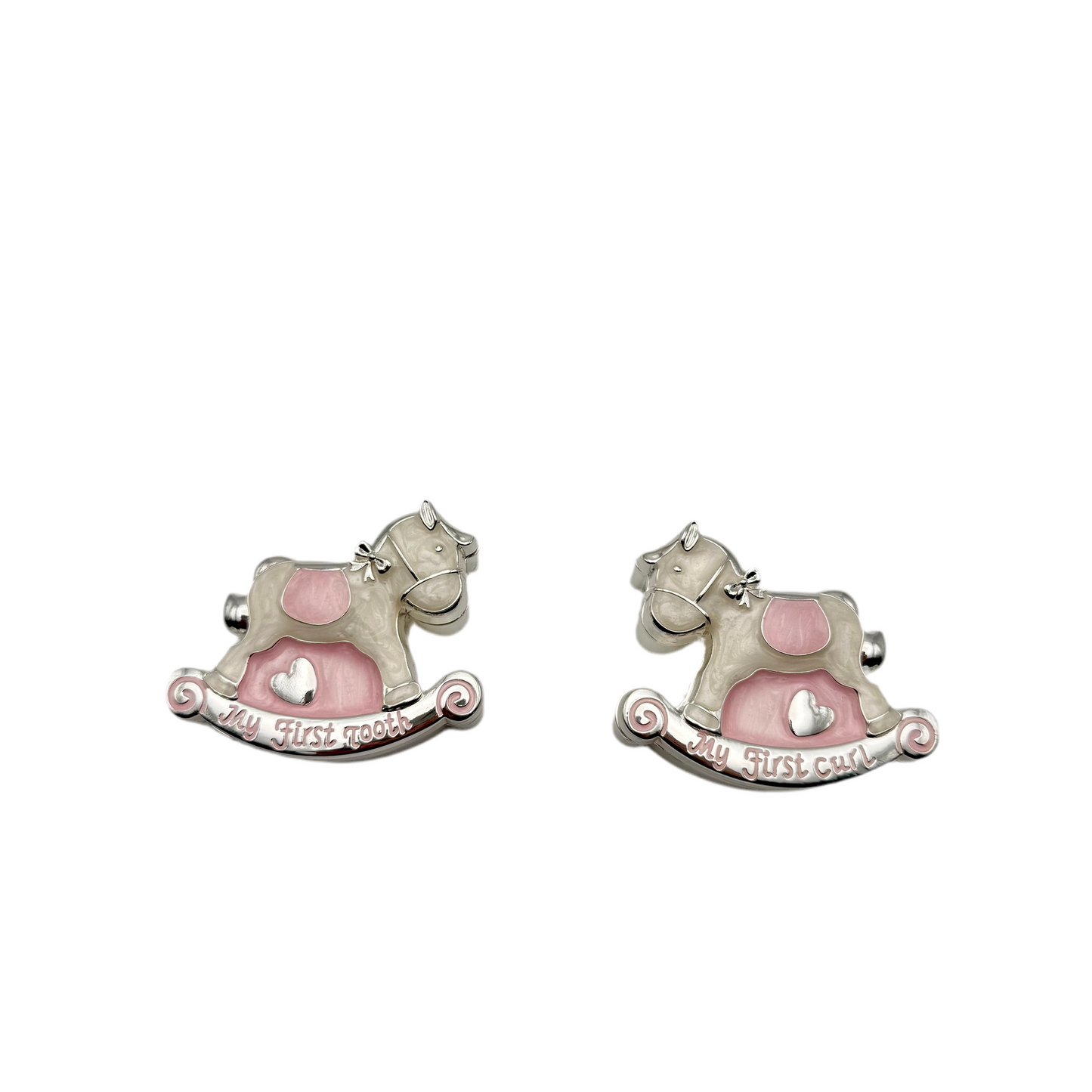 Engraved Baby Keepsake Box Set – Pink Rocking Horse “My First Tooth & Curl” | Personalized Baby Gifts Canada