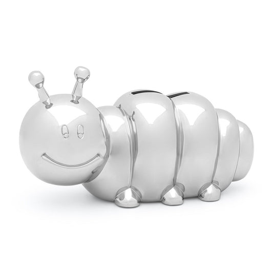 Engraved Caterpillar Money Bank – Personalized Baby Gift Canada | Silver Plated Coin Bank for Kids | Keepsake Gift for Boys & Girls