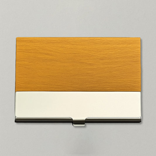 Engraved Business Card Holder Golden Maple Wood & Steel