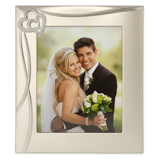 Personalized Wedding Photo Frame with Double Heart Design – Custom Engraved Anniversary & Newlywed Gift | Canada & USA 8”× 10”