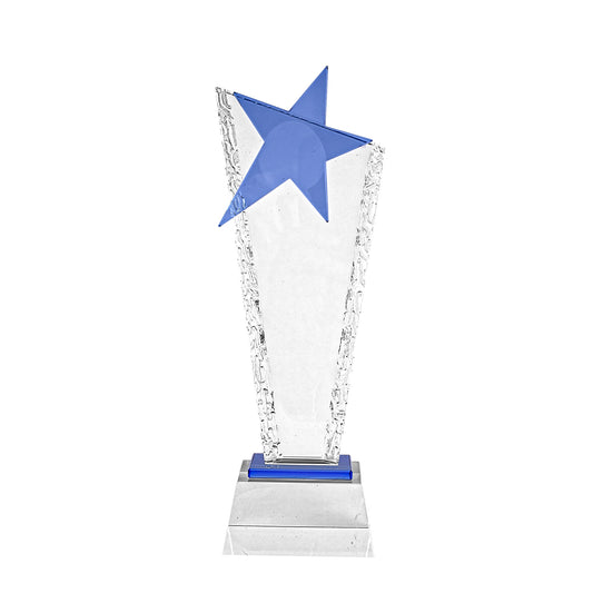 Personalized Crystal Star Trophy with Blue Accent – Custom Engraved Award for Recognition & Achievement