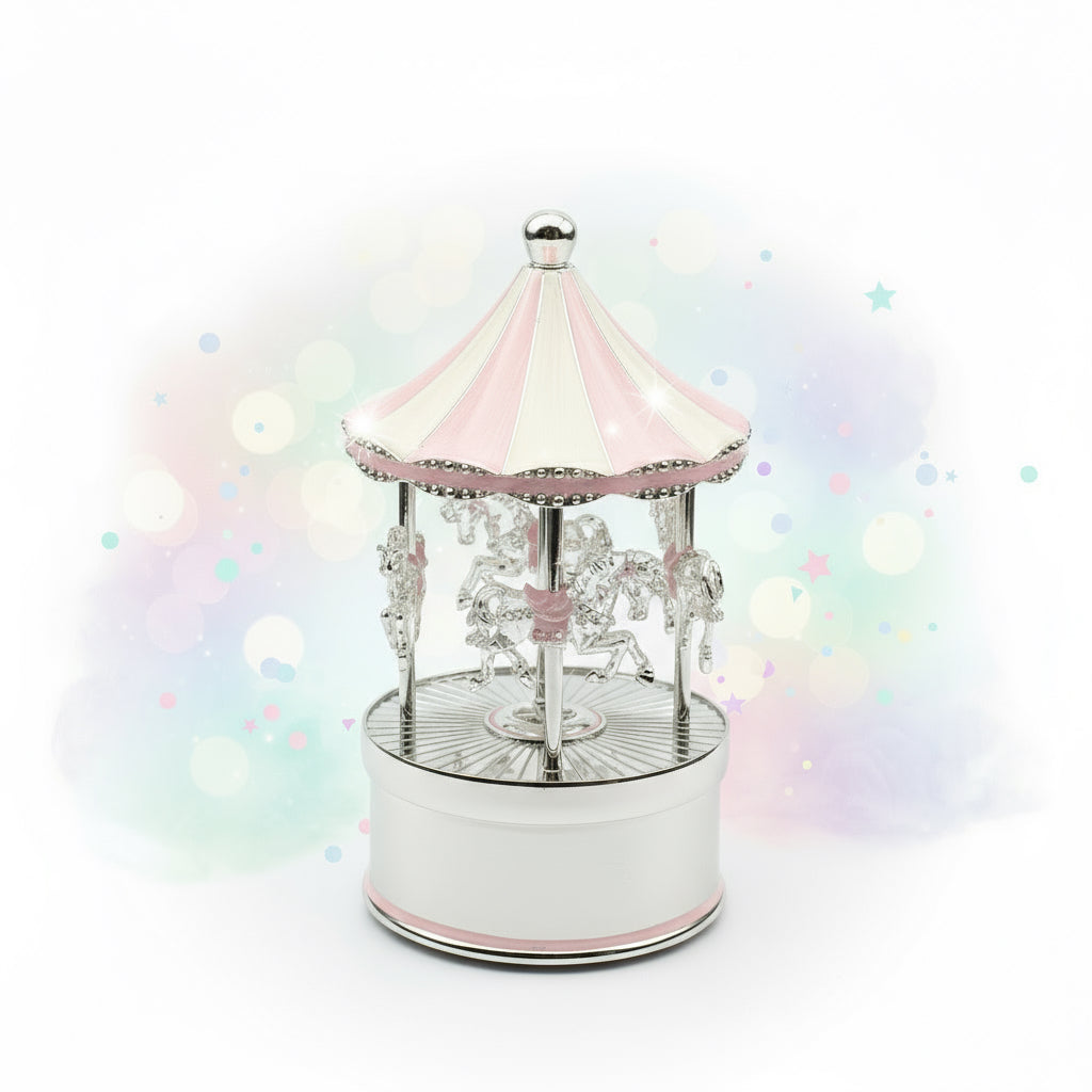 Engraved Pink Musical Carousel – Rotating Personalized Baby Girl Gift | Custom Engraved Baby Keepsake | Baptism & Baby Shower Gift Canada