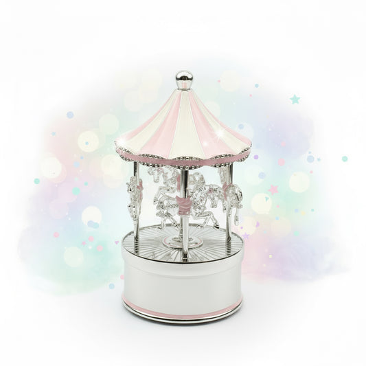 Engraved Pink Musical Carousel – Rotating Personalized Baby Girl Gift | Custom Engraved Baby Keepsake | Baptism & Baby Shower Gift Canada