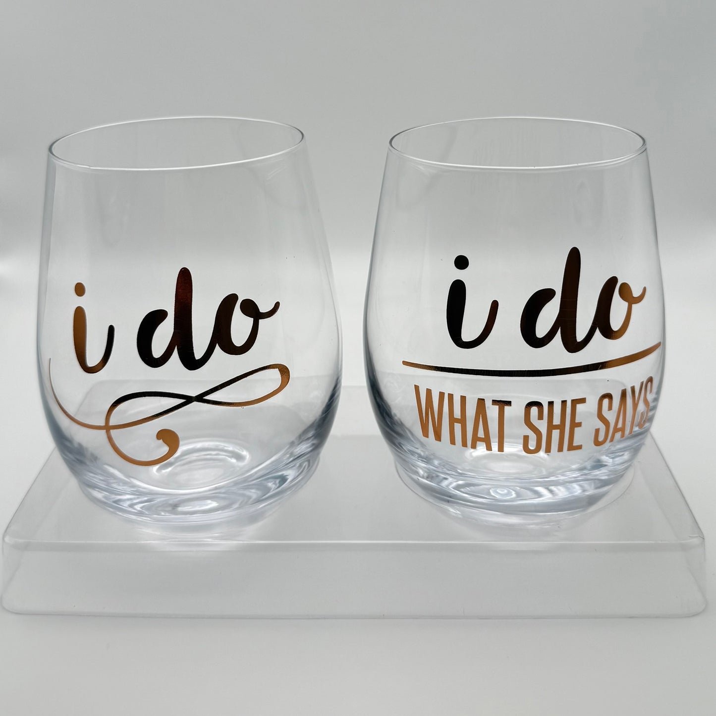 Engraved Wedding Glasses Set – “I Do & I Do What She Says” Funny Couples Wine Glasses | Personalized Bridal Shower & Anniversary Gift Canada