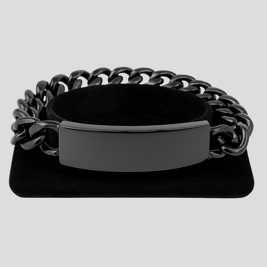 Men’s Custom Engraved Black Stainless Steel Cuban Link Bracelet