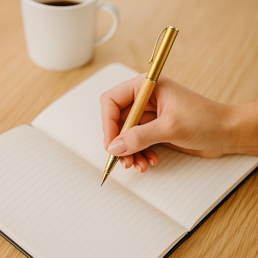 Engraved Wood & Gold Metal Pen – Personalized Gift for Writers & Executives