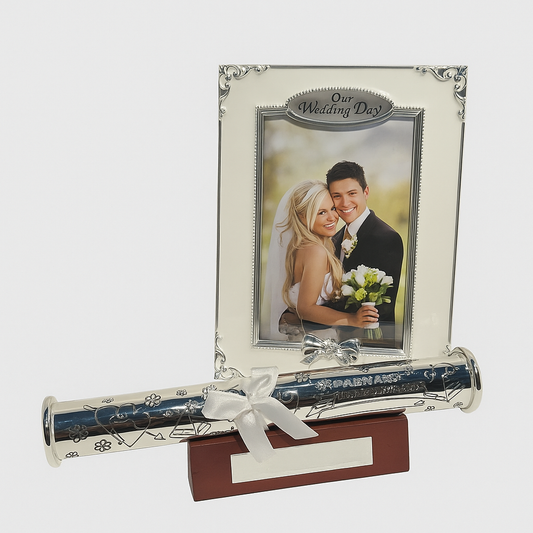 Engraved Wedding Certificate Holder with Photo Frame – Gift Set