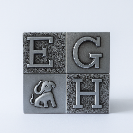 Personalized Silver Baby Block Money Bank – Alphabet & Animal Design – Custom Engraved Keepsake Gift