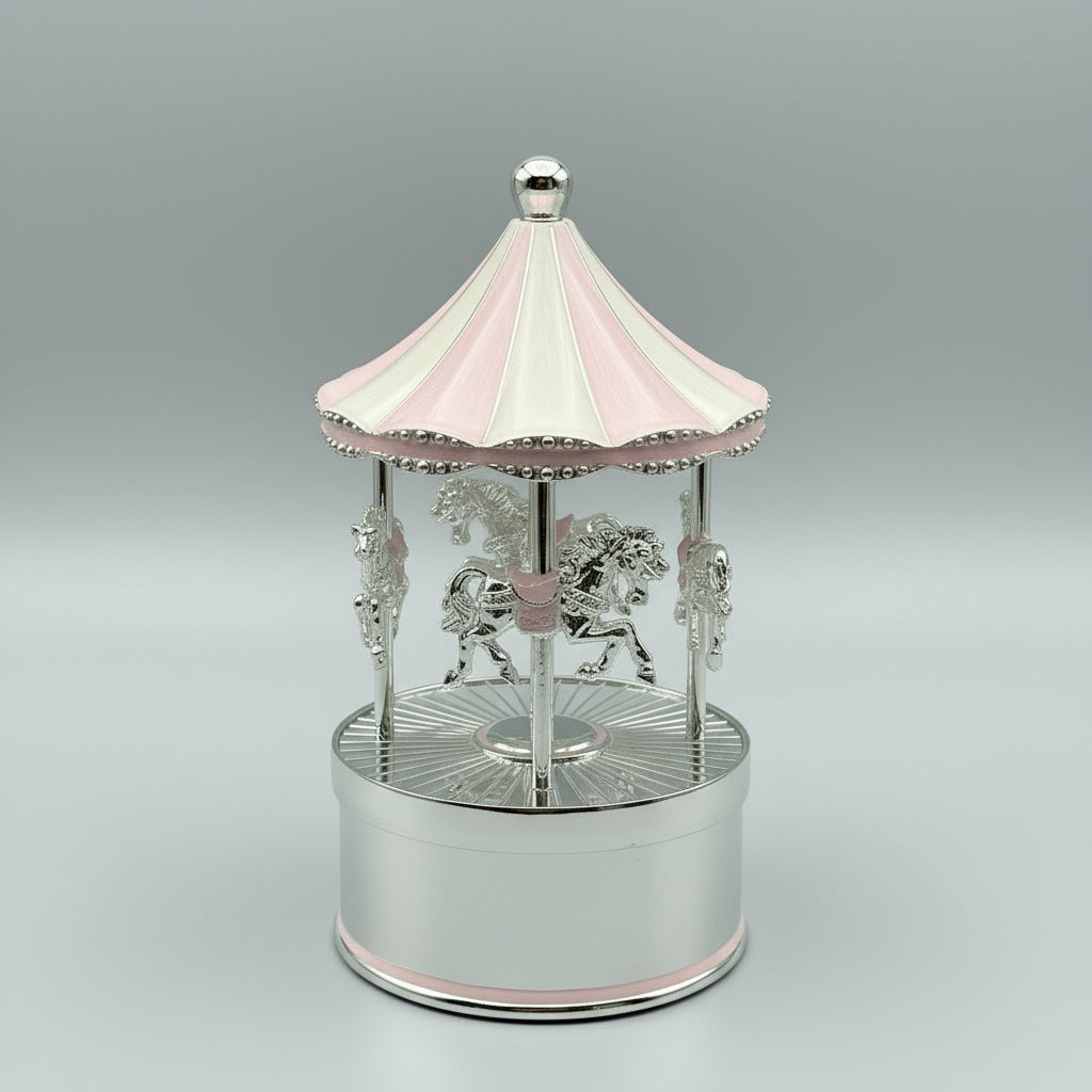 Engraved Pink Musical Carousel – Rotating Personalized Baby Girl Gift | Custom Engraved Baby Keepsake | Baptism & Baby Shower Gift Canada