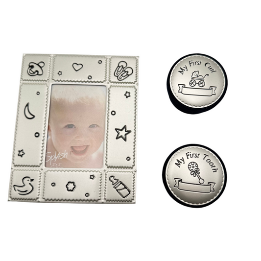 Personalized Baby Keepsake Gift Set – Engraved Photo Frame with “My First Curl” & “My First Tooth” Boxes | Canada & USA
