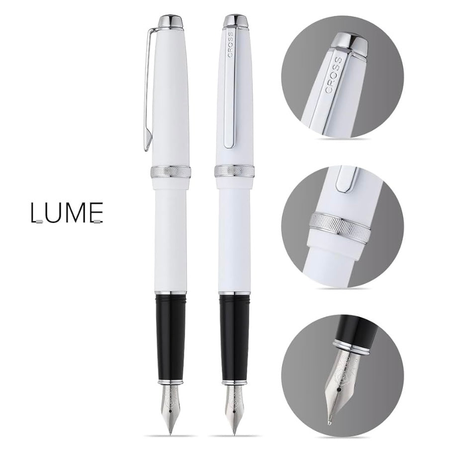 Cross Lume Porcelain White Fountain Pen with Polished Chrome – Personalized Gift Canada Engravables