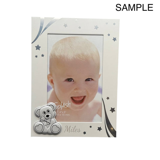 Personalized Baby Photo Frame with Teddy Bear – Custom Engraved Gift | Baby Shower, Newborn & Baptism Keepsake Canada & USA