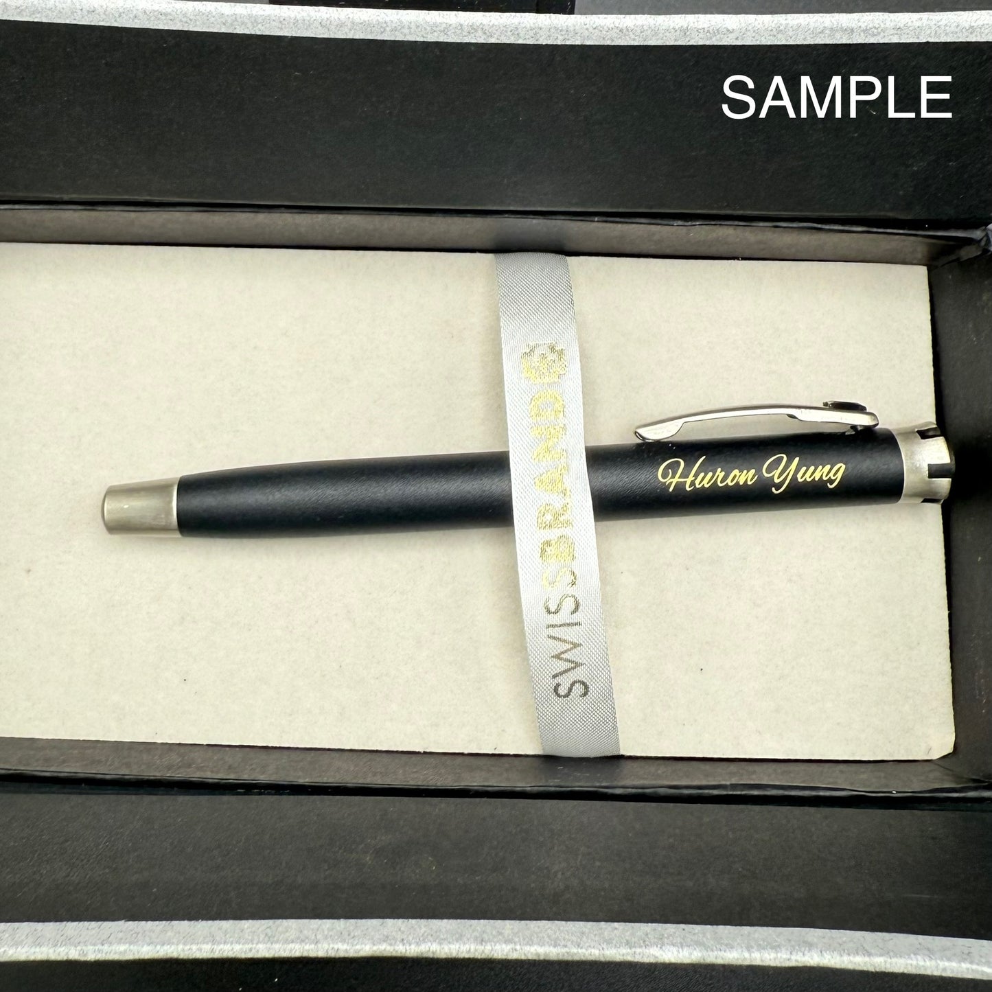 SwissBrand Black & Gunmetal Luxury Ballpoint Pen – Custom Engraved Gift Pen