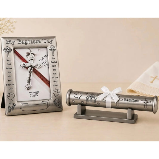 Engraved Baptism Gift Set – Silver Frame & Certificate Holder for Baby Boy or Girl Engravables
