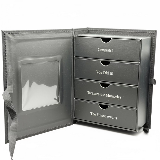 Personalized Graduation Memory Box with Engravable Cap Charm – Keepsake Organizer for Graduation Gifts