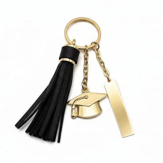 Personalized Graduation Tassel Keychain with Engraved Name Plate – Class of 2026 Gift Engravables