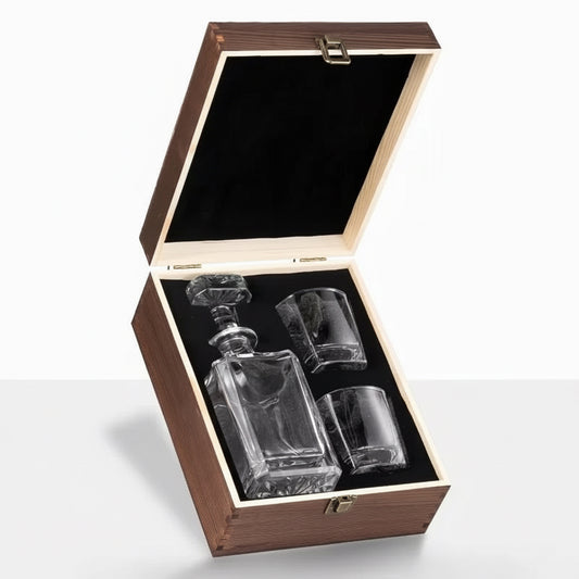 Luxury Crystal Whiskey Decanter Gift Set – Custom Engraved Box with Glasses