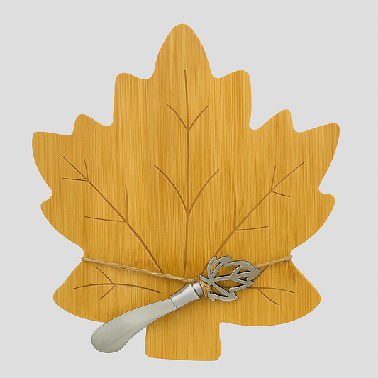 Engraved Maple Leaf Bamboo Cheese Board with Spreader – Engravable Charcuterie Gift Set