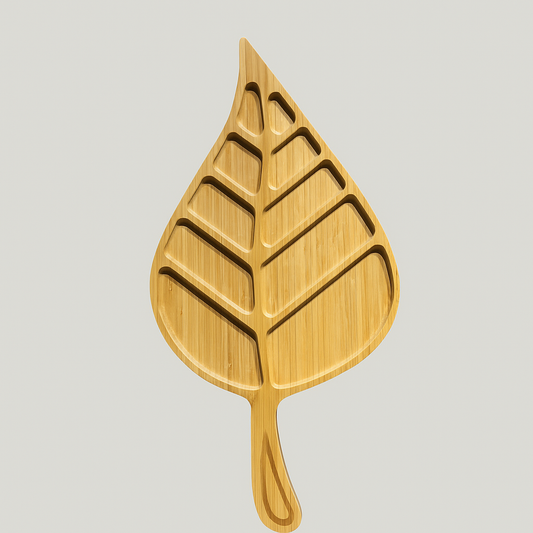 Engraved Leaf-Shaped Bamboo Charcuterie Board – Engravable Serving Platter with Handle