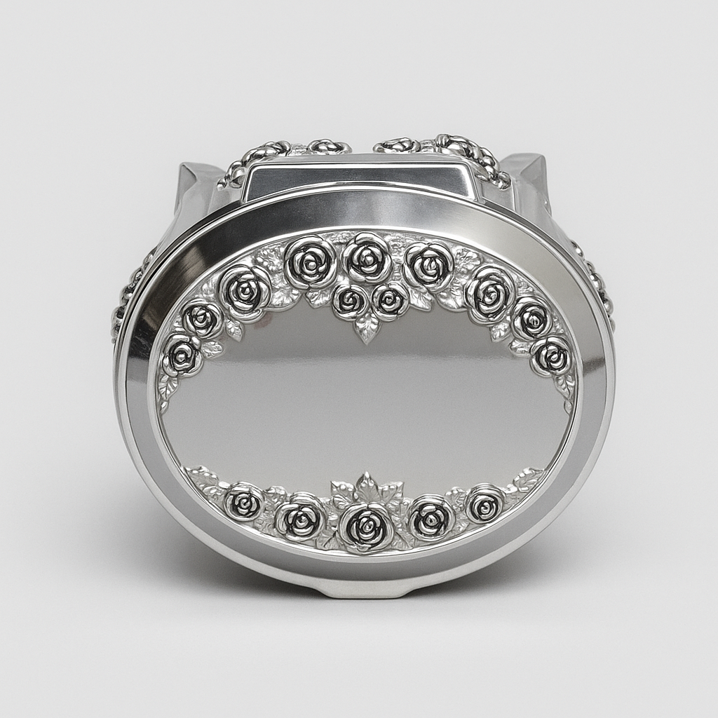 Engraved Ornate Silver-Plated Jewelry Box with Velvet Lining – Rose Design Keepsake