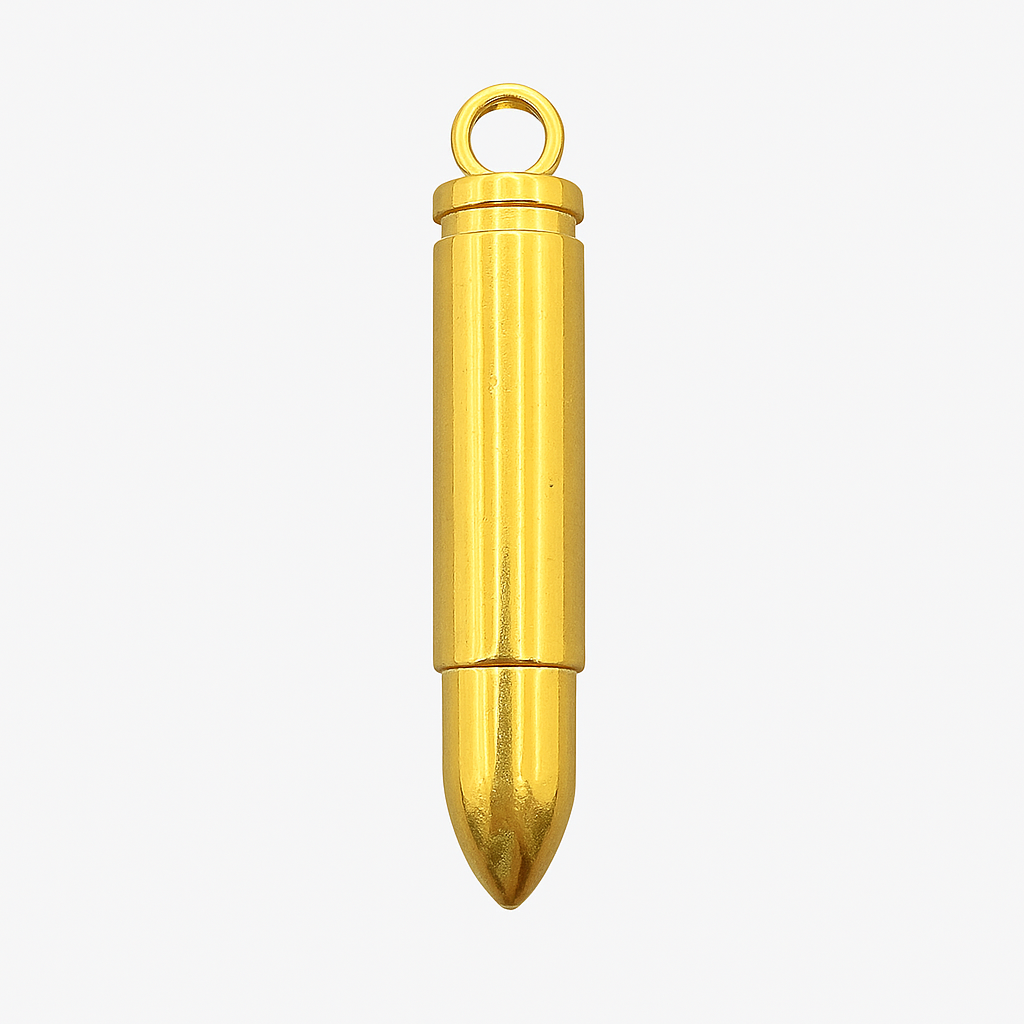 Gold Bullet Pendant – Engraved Keepsake Necklace for Men or Women