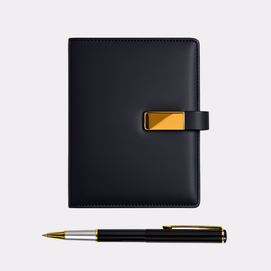 Luxury Black Diary & Gold Pen Gift Set – Personalized Engraving Available