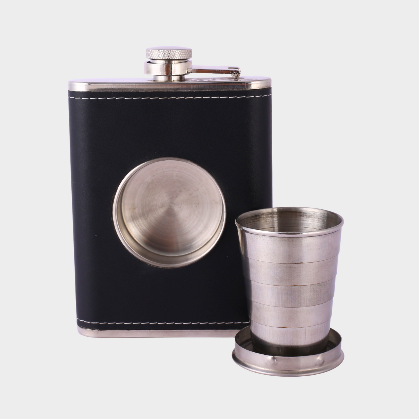 Personalized Leather Hip Flask with Collapsible Shot Glass – Engraving Available