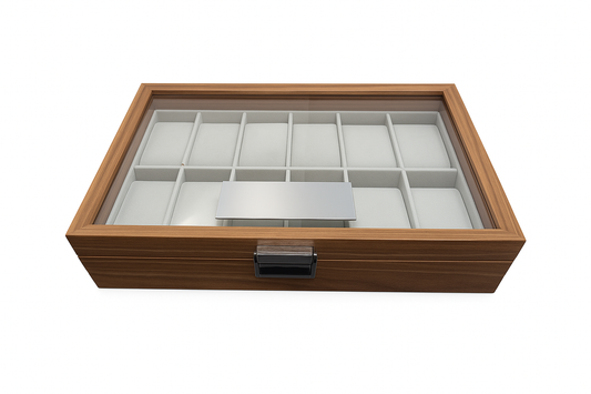 Personalized Watch Box Wooden 12-Slot Glass-Top