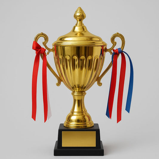 Engraved Trophy Cup with Ribbons – Custom Gold Award Canada