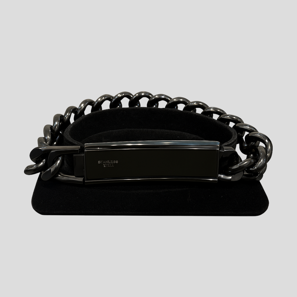 Men’s Custom Engraved Black Stainless Steel Cuban Link Bracelet