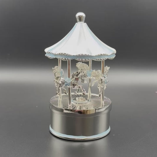 Engraved Blue Musical Carousel – Rotating Personalized Baby Boy Gift | Custom Engraved Baby Keepsake | Baptism & Baby Shower Gift Canada