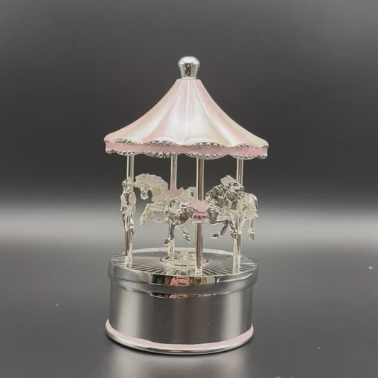 Engraved Pink Musical Carousel – Rotating Personalized Baby Girl Gift | Custom Engraved Baby Keepsake | Baptism & Baby Shower Gift Canada