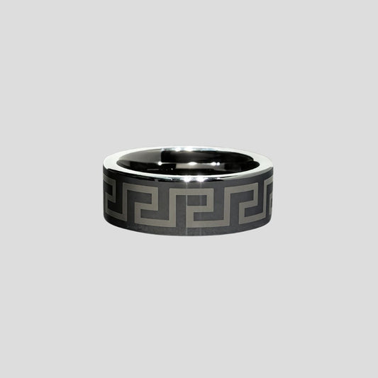 Versa Tungsten Ring – Greek Key Edition