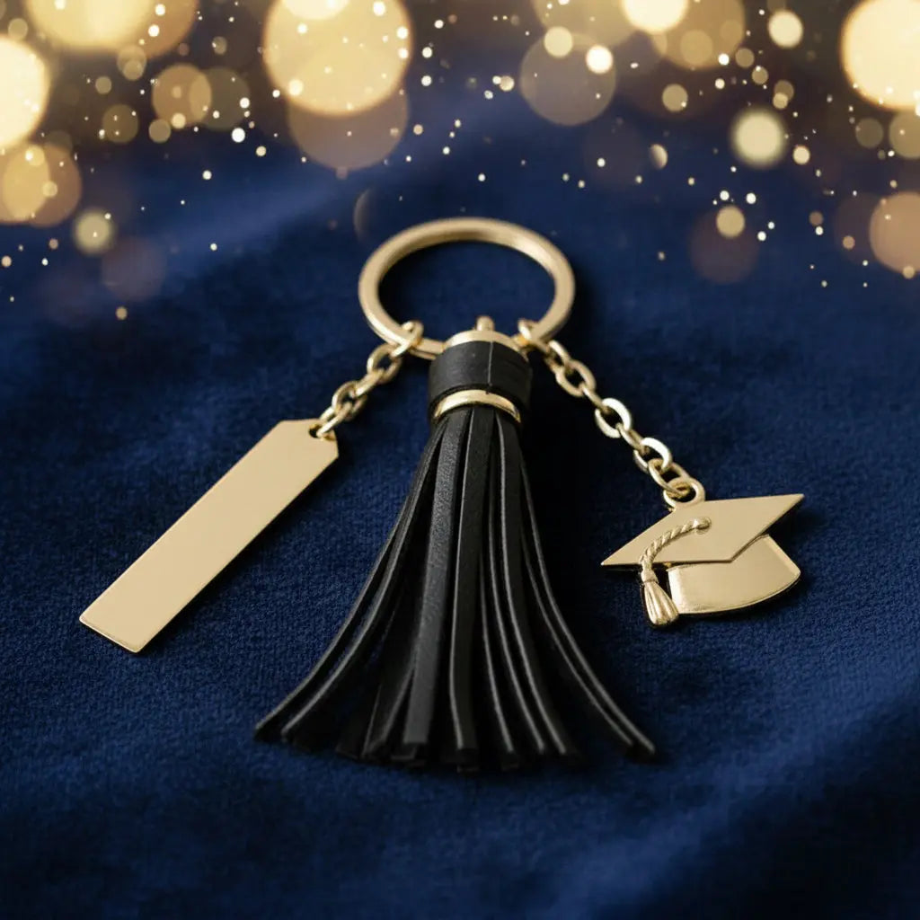 Personalized Graduation Tassel Keychain with Engraved Name Plate – Class of 2026 Gift Engravables
