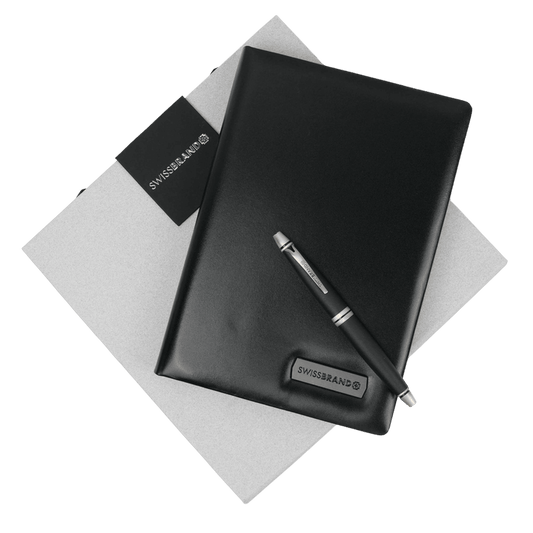 Personalized SwissBrand Black Diary & Pen Gift Set – Custom Engraved Executive Notebook and Pen | Corporate Gift | Canada & USA Engravables