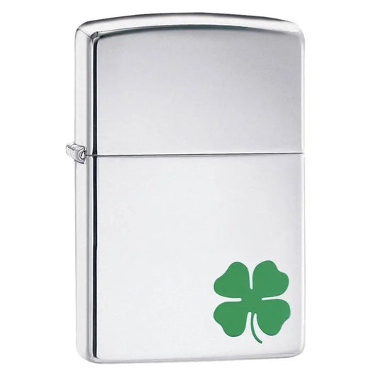 A Bit O’Luck four-leaf clover chrome Zippo lighter