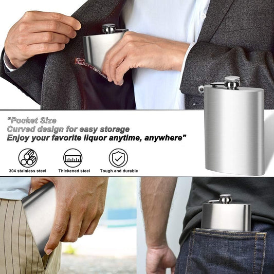 Personalized Classic Polished Stainless Steel Flask – Custom Engraved Drinkware & Gift for Him