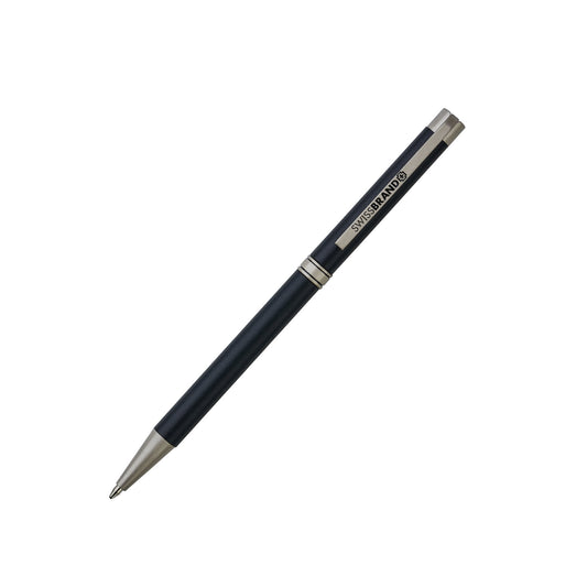 SWISSBRAND Matte black chrome Ballpoint Pen with chrome trim. Engravables