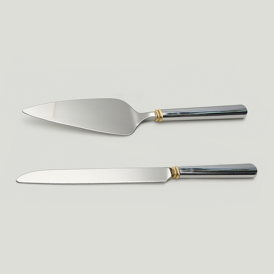 Engraved Cake Knife & Server Set Crystal Handle