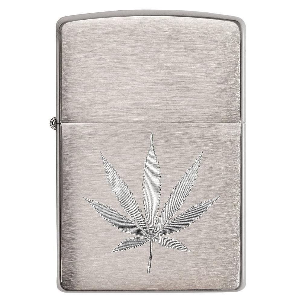 Engraved Zippo Lighter – Chrome Marijuana Leaf Design | Custom Gift for Smokers – Made in USA