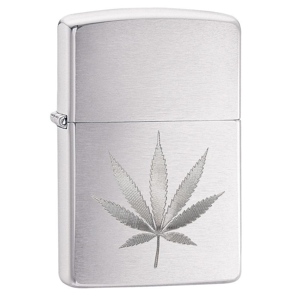 Engraved Zippo Lighter – Chrome Marijuana Leaf Design | Custom Gift for Smokers – Made in USA