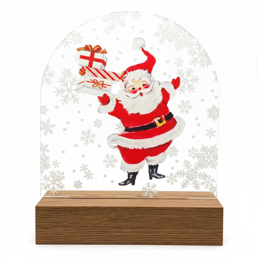 Christmas Gifts Canada – Light-Up Santa Glass Panel with Wooden Base | Personalized Christmas Gift | Custom Engraved Holiday Decoration | Unique Christmas Decor 2025