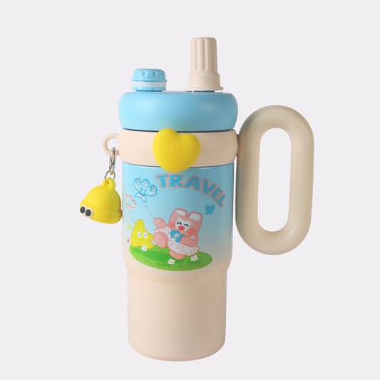 Personalized Kids Water Bottle with Straw & Handle – Cute Cartoon Travel Bottle with Name Engraving