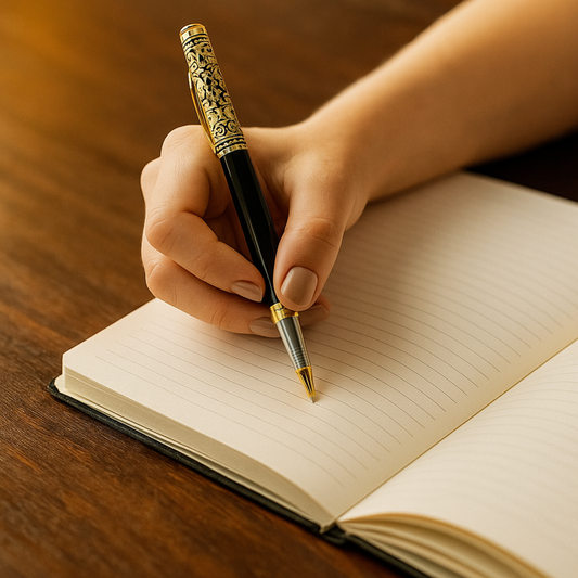 Royal Black & Gold Engraved Pen – Luxury Personalized Executive Gift