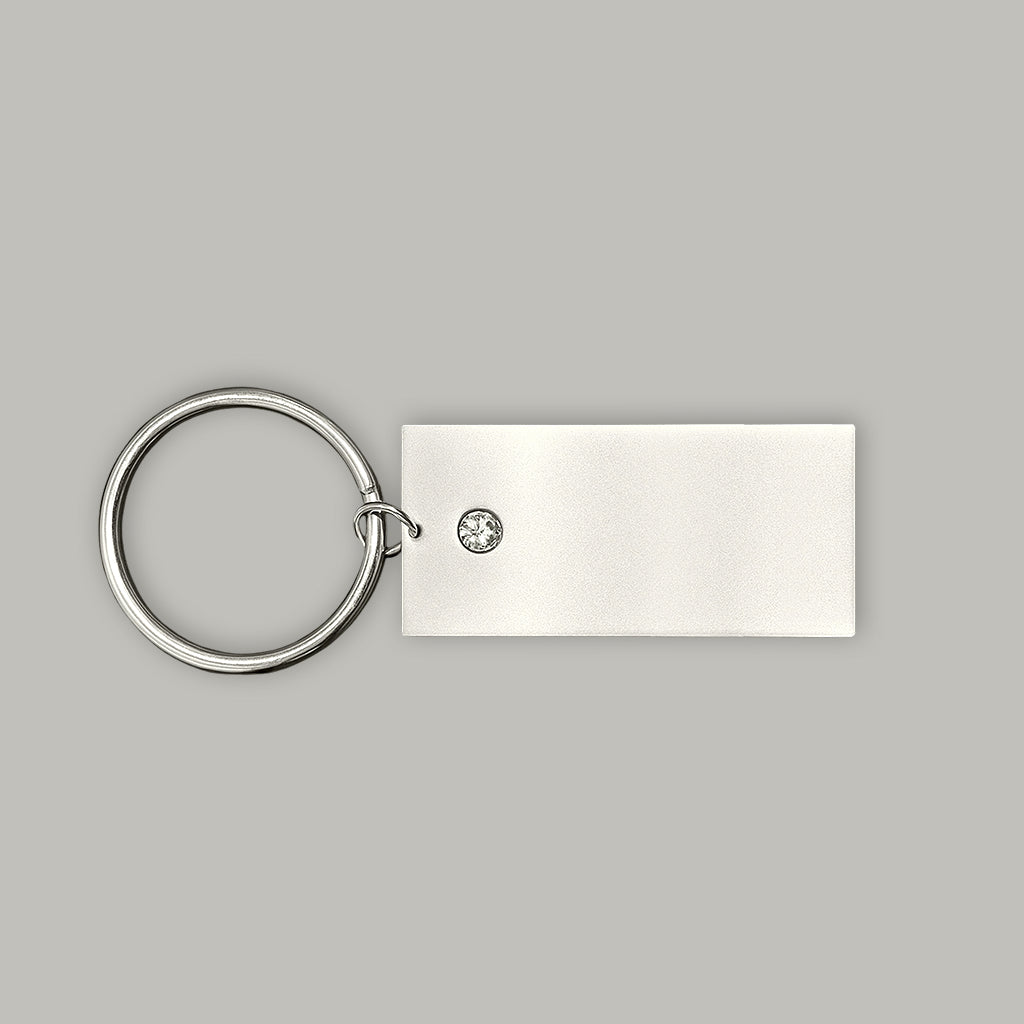 Engraved Keychain Matte Silver Rectangle Keychain with Crystal Accent