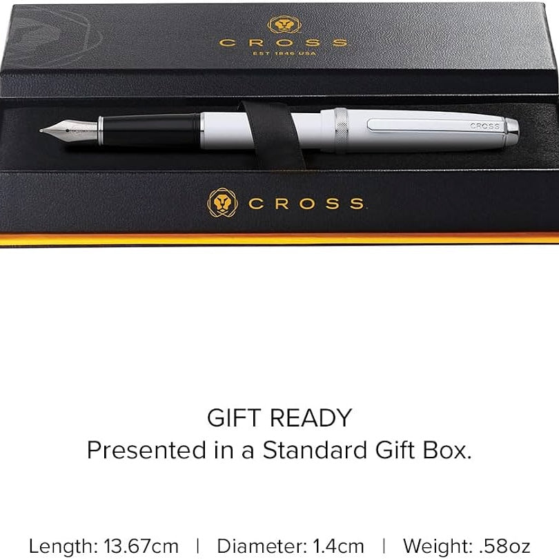 Cross Lume Porcelain White Fountain Pen with Polished Chrome – Personalized Gift Canada Engravables