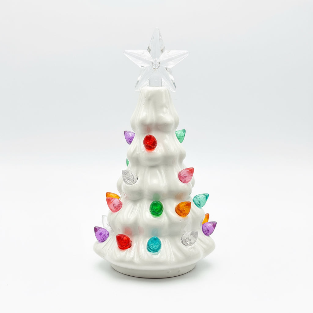 Christmas Gifts Canada – White Ceramic Christmas Tree with Multicolor Lights & Star | Personalized Christmas Gift | Custom Engraved Holiday Decoration | Unique White Christmas Decor 2025