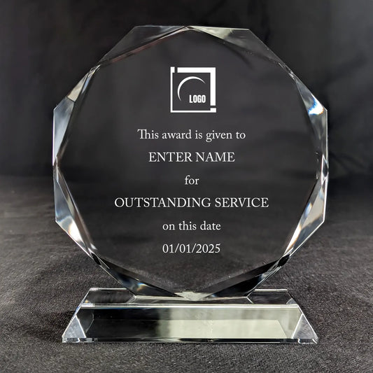 Personalized Octagon Crystal Trophy with Green Accent – Custom Engraved Award for Recognition & Achievement