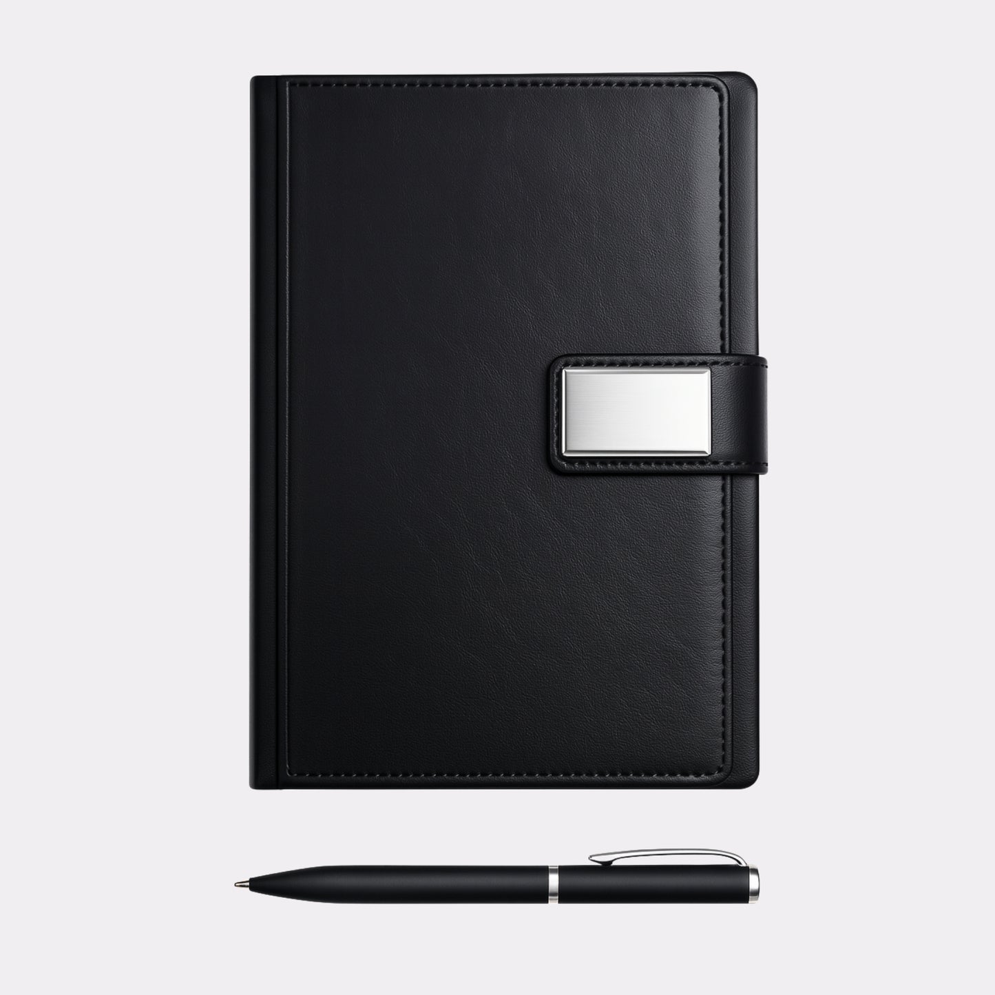 Black Engravable Notebook & Pen Set – Custom Corporate Gift with Metal Plate