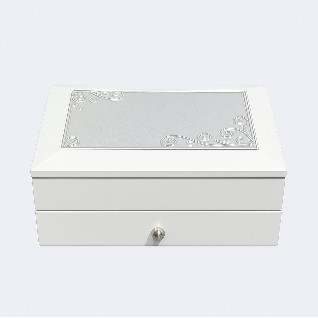 Engraved Jewelry Box White Butterfly Wooden Jewelry Box with Mirror